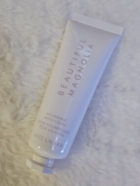 Estee Lauder Beautiful Magnolia Hand Cream Tube - White with Pink Text